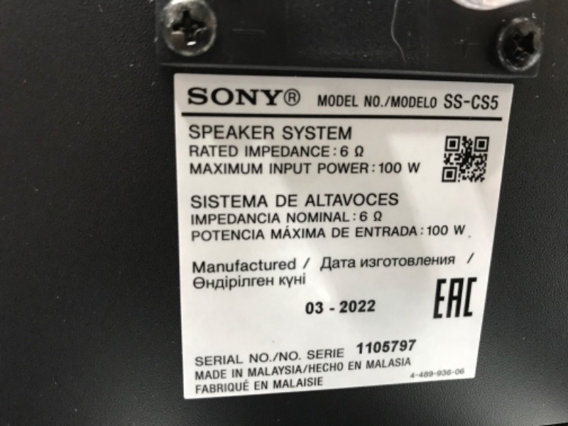 Photo 3 of ***PARTS ONLY*** Sony SSCS5 3-Way 3-Driver Bookshelf Speaker System (Pair) - Black
