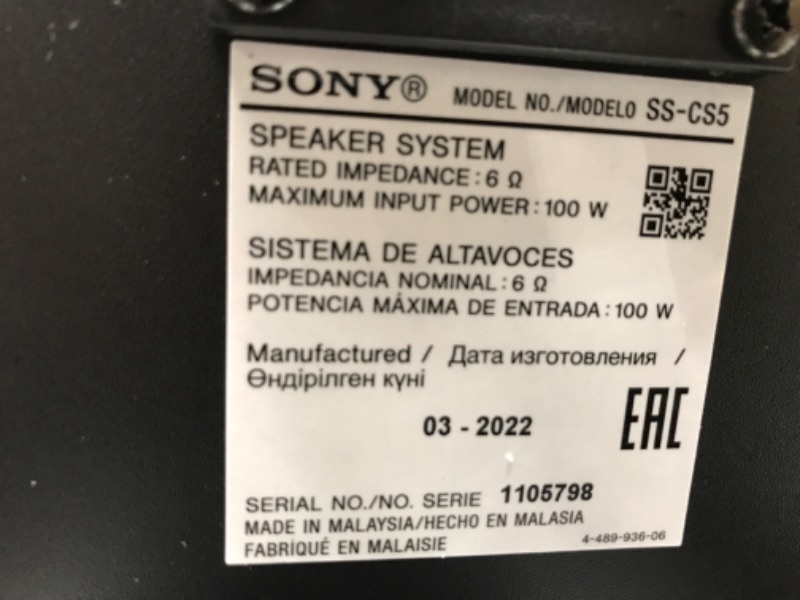 Photo 4 of ***PARTS ONLY*** Sony SSCS5 3-Way 3-Driver Bookshelf Speaker System (Pair) - Black
