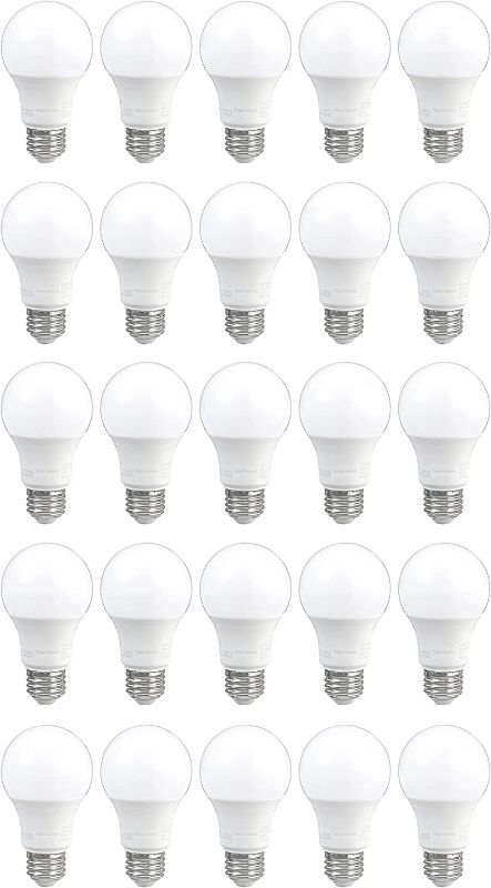 Photo 1 of AmazonCommercial 60 Watt Equivalent, 25000 Hours, Dimmable, 800 Lumens, Energy Star and CEC (California) Compliant, E26 Base, A19 LED Light Bulb - Pack of 25, Soft White

