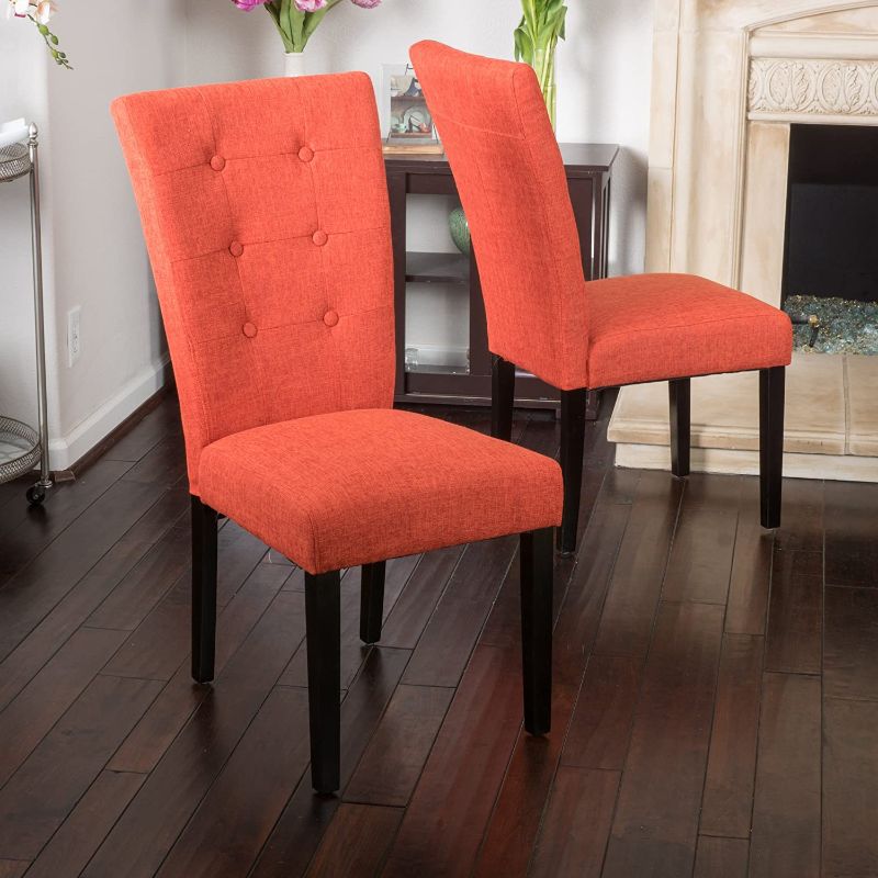 Photo 1 of Christopher Knight Home Angelina Fabric KD Dining Chairs, 2-Pcs Set, Deep Orange
