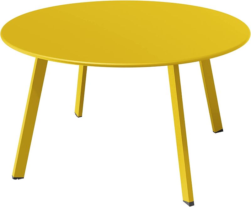 Photo 1 of Grand Patio Round Steel Patio Coffee Table, Weather Resistant Outdoor Large Side Table, Yellow…
