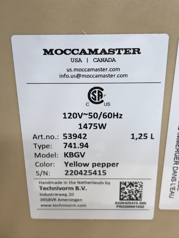 Photo 5 of Technivorm Moccamaster 59608 KBG. 10-Cup Coffee Maker, 40 oz, Yellow Pepper
