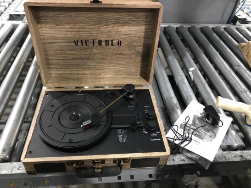 Photo 1 of Victrola Vintage 3-Speed Bluetooth Portable Suitcase Record Player with Built-in Speakers | Upgraded Turntable Audio Sound| Includes Extra Stylus | Brown
