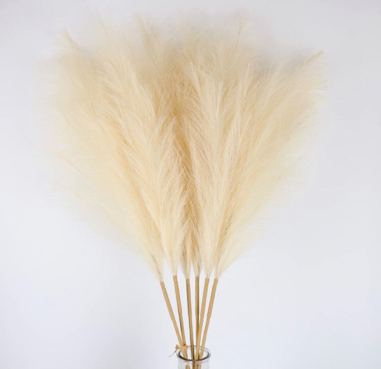 Photo 1 of 6 Pcs Faux Pampas Grasses Fluffy 39inch Artificial Pompass Grass Decor Tall Bulrush for Wedding Decor, Extra Large Fake Fluffy Flower Decoration for Home Boho Decor, Cream Beige