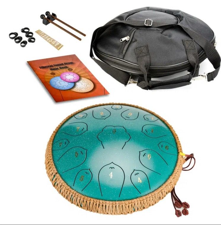 Photo 1 of Asmuse Steel Tongue Drum, 8 Notes 10 Inch Percussion Instrument Handpan Drum Set with Mallets, Tonic Sticker and Travel Bag for Yoga Meditation Entertainment Musical Education
