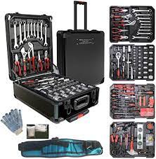 Photo 1 of Arcwares 799pcs Aluminum Trolley Case Tool Set Silver, House Repair Kit Set, Household Hand Tool Set, with Tool Belt,Gift on Father's Day (Black)
