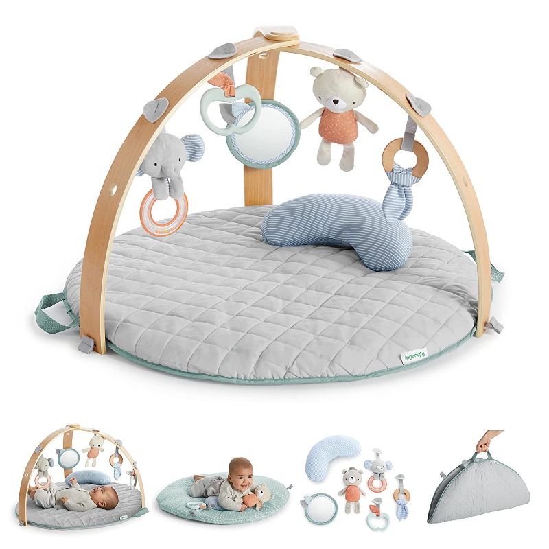 Photo 1 of Ingenuity Cozy Spot Reversible Duvet Activity Gym & Play Mat with Wooden Bar - Loamy, Ages Newborn +
