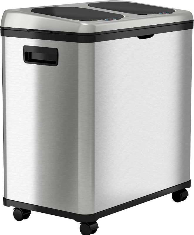 Photo 1 of **SEE NOTE** iTouchless Stainless Steel Dual-Compartment (8 Gallon Each) 60 Liter Kitchen Garbage Waste Solution 16 Gallon Touchless Sensor Trash Can/Recycle Bin
