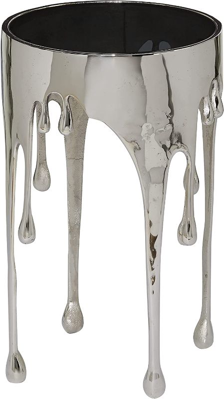 Photo 1 of Deco 79 Aluminum Drip Accent Table with Melting Designed Legs and Shaded Glass Top, 16" x 16" x 24", Silver
