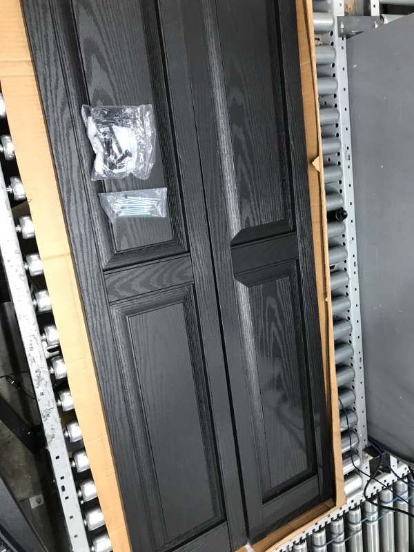 Photo 1 of 15 Inch x 47 Inch Standard Raised Panel Exterior Vinyl Shutter, Black (Pair)