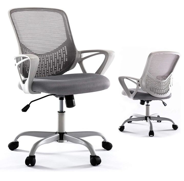 Photo 1 of Office Desk Chair, Mid Back Lumbar Support Computer Mesh Task Chair, Grey
