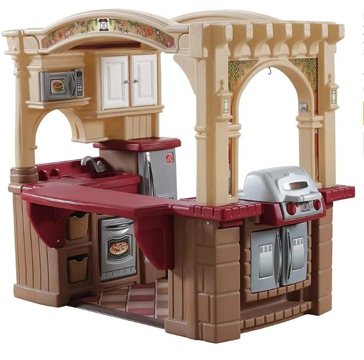 Photo 1 of ***BOX 2 of 2**NOT COMPLETE***
Step2 Grand Walk-In Kitchen & Grill - Step2 Kitchen for Children - Large Play Kitchen with Grill, Microwave, Stovetop, & Refrigerator - 103-Piece Accessories Kit Included- Brown/Tan Maroon