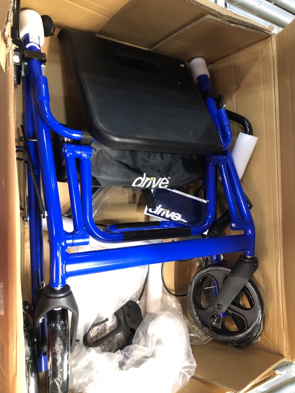 Photo 2 of Drive Medical 795B Duet Folding Transport Wheelchair and Rollator Walker, Blue