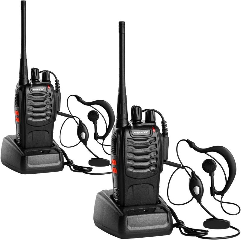 Photo 1 of Walkie Talkie for Adults - ANSIOVON Long Range Walky Talky Rechargeable 16 Channels Two Way Radio- Flashlight - Earpiece - Rechargeable Li-ion Battery(Include) - 2 Pack.
