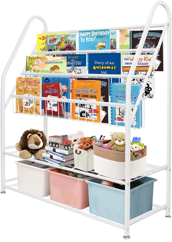 Photo 1 of aboxoo Metal Kids Bookshelf Freestanding Bookcase for Children Room 32 in Toy Organizer Large Modern MinimalistWhite Stable Metel Bookstore Bedroom, Living, Library Book Unit Storage