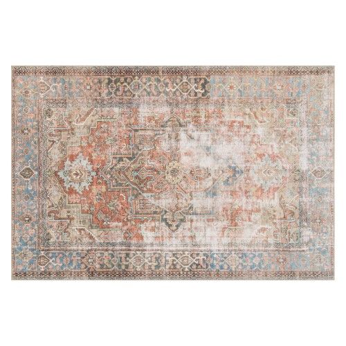 Photo 1 of 3 Ft.-6 in. X 5 Ft.-6 in. Loren Power Loomed Traditional Rectangle Rug, Terracotta & Sky