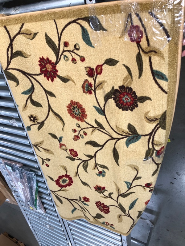 Photo 3 of **Semi used** Ottomanson Ottohome Collection Floral Garden Design Modern Area Rug, Non-Skid Rubber Backing, Beige, 5'0" x 6'6"