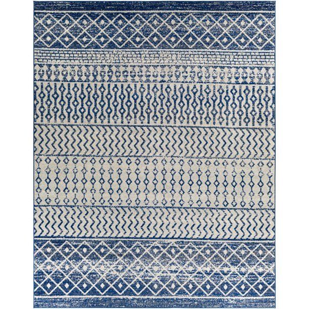 Photo 1 of ** semi used** SURYA Decor 140 Raja Southwestern Rug ELZ2345-710103 7 Ft. 10 in. X 10 Ft. 3 in. Elaziz Machine Woven Rug, Dark Blue, Medium Gray & White
