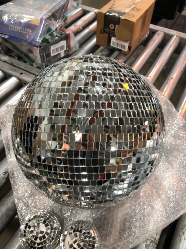 Photo 3 of 4 pack Large Disco Ball Silver Hanging Disco Balls Reflective Mirror Ball Ornament for Party Holiday Wedding Dance and Music Festivals Decor Club Stage Props DJ Decoration (12 Inch, 3 Inch)