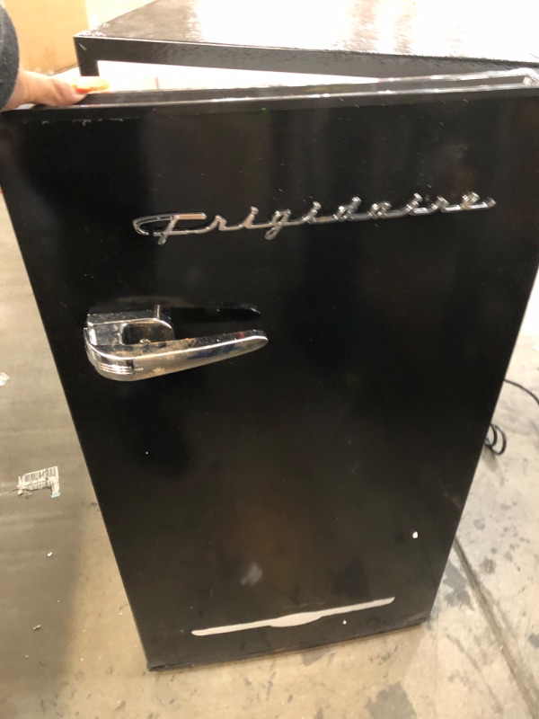 Photo 3 of ***PARTS ONLY*** FRIGIDAIRE EFR376-BLACK 3.1 Cu Ft Black Retro Bar Fridge with Side Bottle Opener BLACK Single Door Fridge