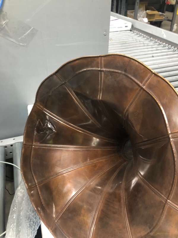 Photo 1 of Deco 79 Aluminum Functional Gramophone with Record, 19" x 17" x 27", Brown