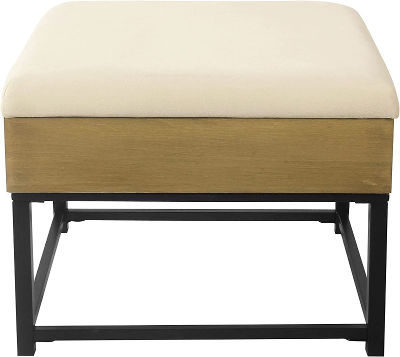 Photo 1 of HomePop Wood and Metal Upholstered Storage Ottoman - Cream
