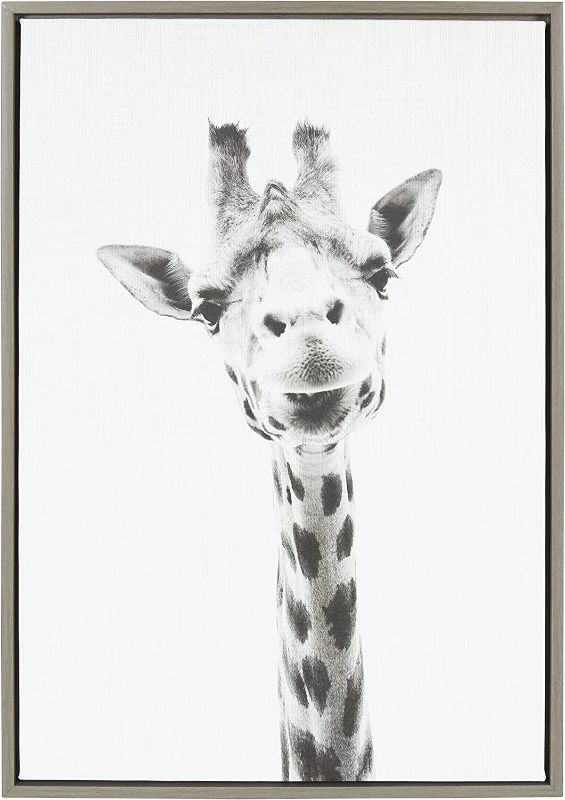 Photo 1 of Kate and Laurel Sylvie Giraffe Framed Canvas by Simon Te Tai, 22x23, Gray
