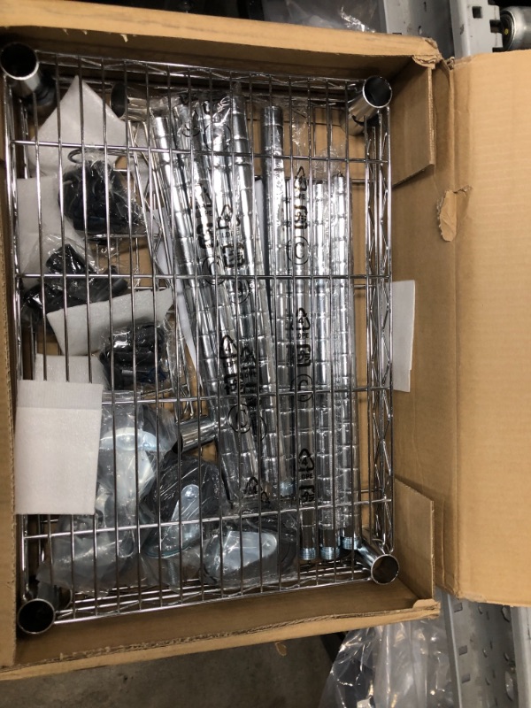 Photo 2 of Amazon Basics Kitchen Storage Microwave Rack Cart on Caster Wheels with Adjustable Shelves, 175-Pound Capacity - Chrome/Wood