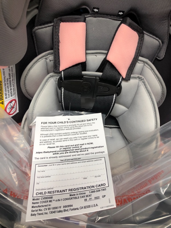 Photo 3 of Baby Trend Cover Me 4 in 1 Convertible Car Seat, Quartz Pink