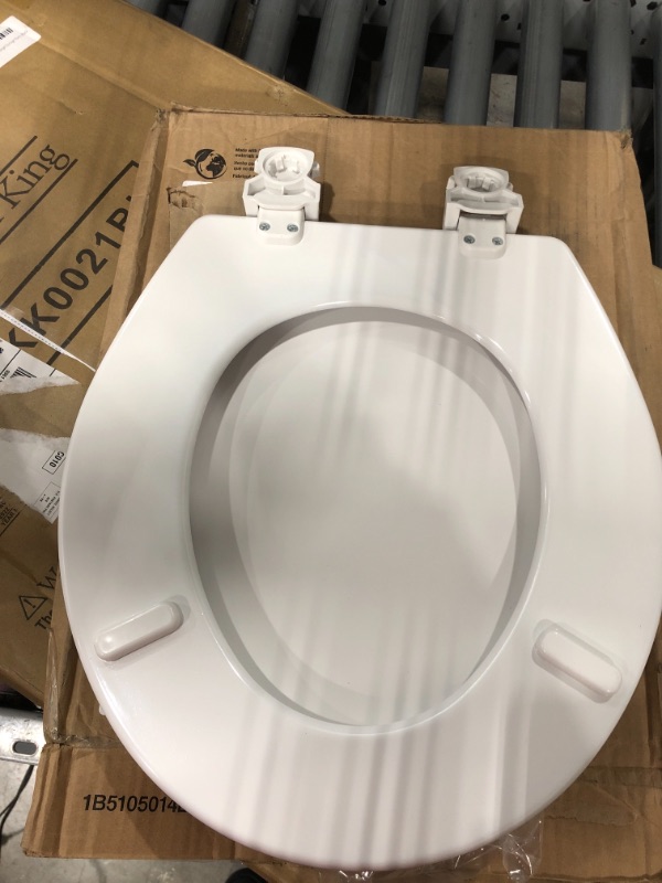 Photo 3 of Bemis 500EC 390 Toilet Seat with Easy Clean & Change Hinges, Round, Durable Enameled Wood, Cotton White Cotton White 1 Pack Round Toilet Seat