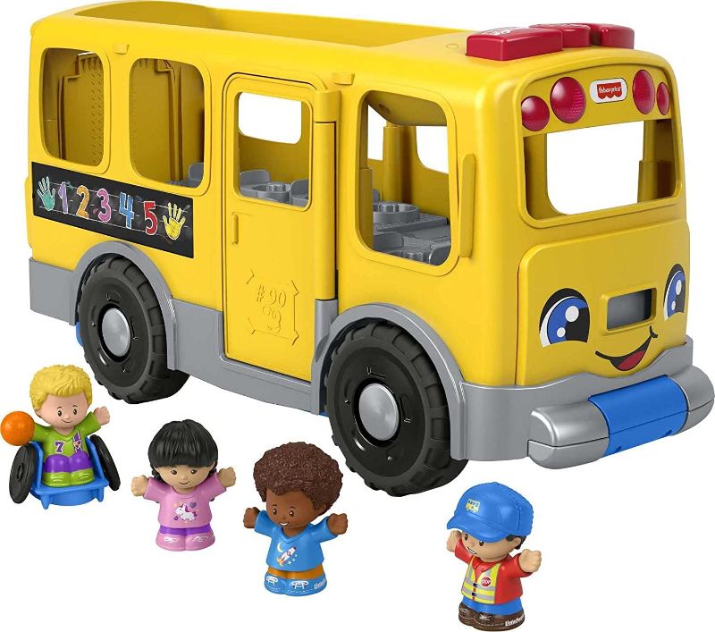 Photo 1 of Fisher-Price Little People Toddler School Bus Push Toy with Lights Sounds and Smart Stages Learning Content, 4 Toy Figures?