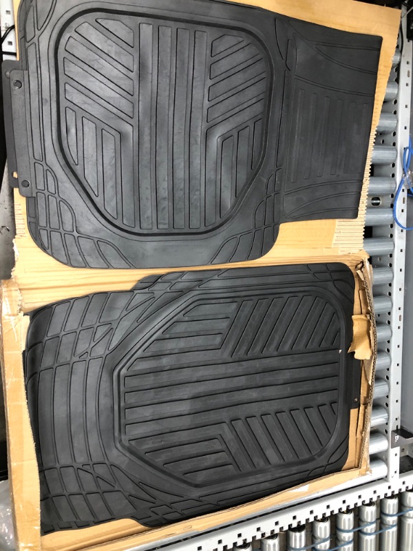 Photo 2 of Amazon Basics 4-Piece All-Weather Protection Heavy Duty Rubber Floor Mats Set with Cargo Liner for Cars, SUVs, and Trucks?Black,Universal Trim to Fit Black Thick Heavy Duty Rubber 4-Piece