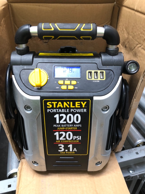 Photo 2 of STANLEY J5C09D Digital Portable Power Station Jump Starter: 1200 Peak/600 Instant Amps, 120 PSI Air Compressor, 3.1A USB Ports, Battery Clamps 1,200 Peak Amps