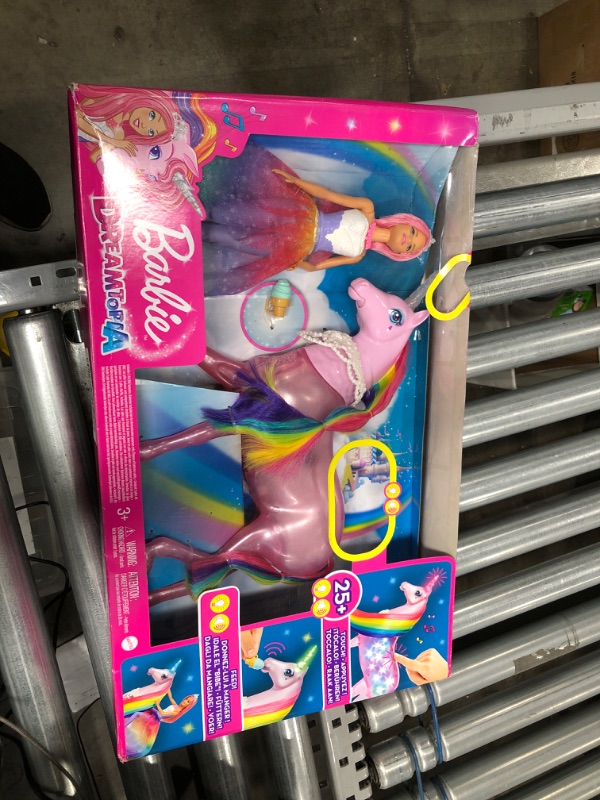 Photo 2 of Barbie Dreamtopia Magical Lights Unicorn with Rainbow Mane, Lights & Sounds, Barbie Princess Doll with Pink Hair and Food Accessory, Gift for 3 to 7 Year Olds [Amazon Exclusive]