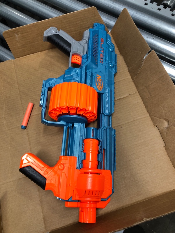 Photo 2 of ***SEE NOTE*** NERF Elite 2.0 Shockwave RD-15 Blaster, 30 Darts, 15-Dart Rotating Drum, Pump-Action Slam Fire, Built-in Customizing Capabilities FFP