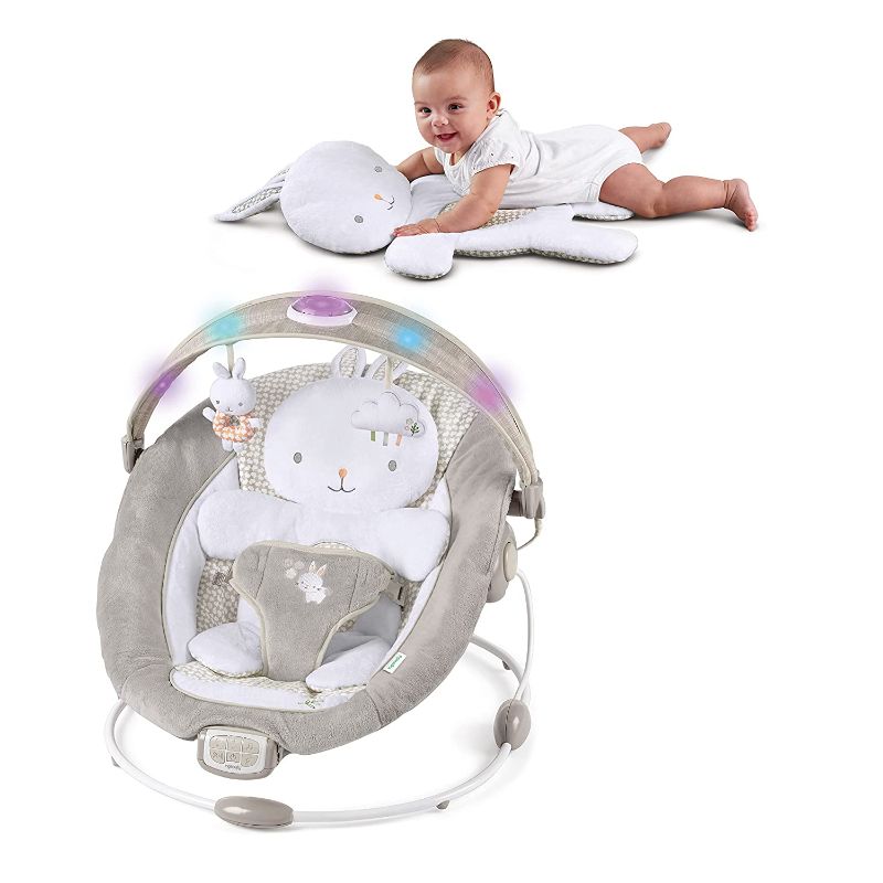 Photo 1 of Ingenuity InLighten Baby Bouncer Seat with Light Up Bar and Bunny Tummy Time Pillow Mat - Twinkle Tails, Newborn and up
