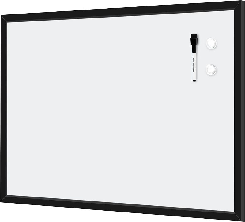 Photo 1 of Amazon Basics Magnetic Dry Erase White Board, 35 x 23-Inch Whiteboard - Black Wooden Frame
