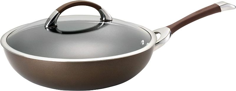 Photo 1 of Circulon Symmetry Hard Anodized Nonstick Wok/Stir Fry Pan with Lid, 12", Chocolate
