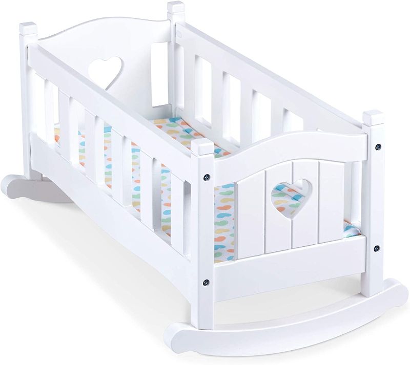 Photo 1 of Melissa & Doug Mine to Love Wooden Play Cradle for Dolls, Stuffed Animals - White
