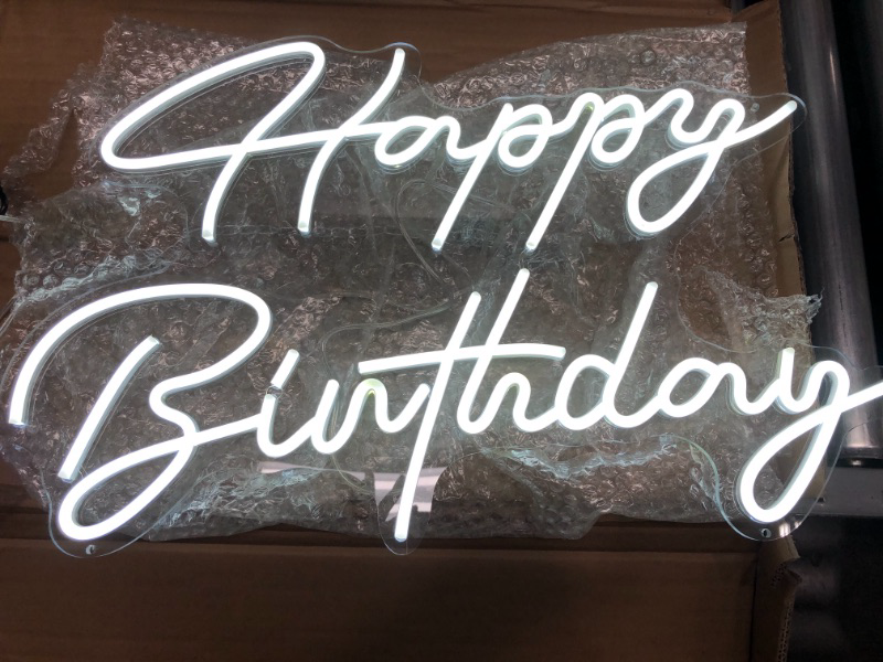 Photo 1 of Happy Birthday Neon Sign LED Flex Transparent Acrylic Letter Board Back Grou Light Sign,3D personalized Neon Signs for Wall Decor Room Decor or Neon Bar Signs so on (23.6 x 15.75 INCHES)

