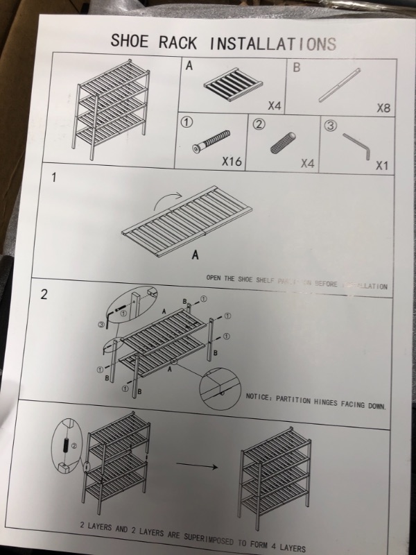 Photo 3 of 4-Tier Black Bamboo Shoe Rack for Entryway, Stackable | Foldable | Natural, Shoe Organizer for Hallway Closet, Free Standing Shoe Racks for Indoor Outdoor
