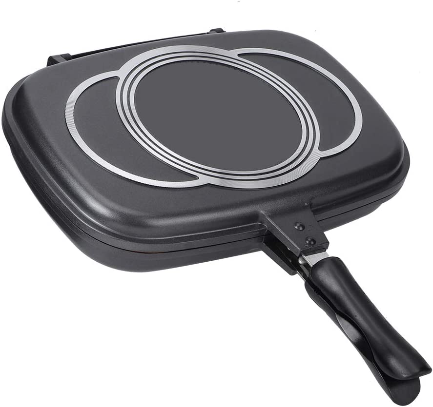 Photo 1 of Frying Pan, Double-sided Non-stick Frying Pan Durable Skillet Pan Cookware with Anti-scalding Handle for All Stove for Home, Outdoor, Party, BBQ (Black)
