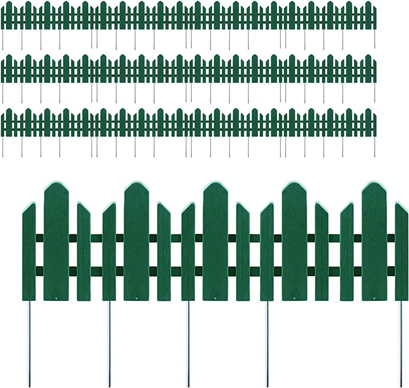 Photo 1 of 12 Pack Garden Decorative Fence, No-Dig Spikes Border Recycled Landscape Adjustment Garden Plastic Edging, Dark Green
