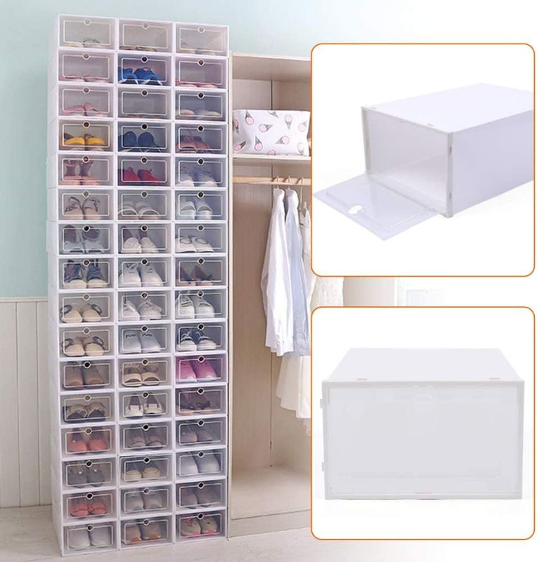 Photo 1 of 20 PCS Shoe Storage Boxes,Clear Plastic Clamshell Shoebox Stackable Shoe Organizer Foldable Display Box Container Closet Shelf Shoe Organizer,Need to Assemble (Angel White Large Round Holes)
