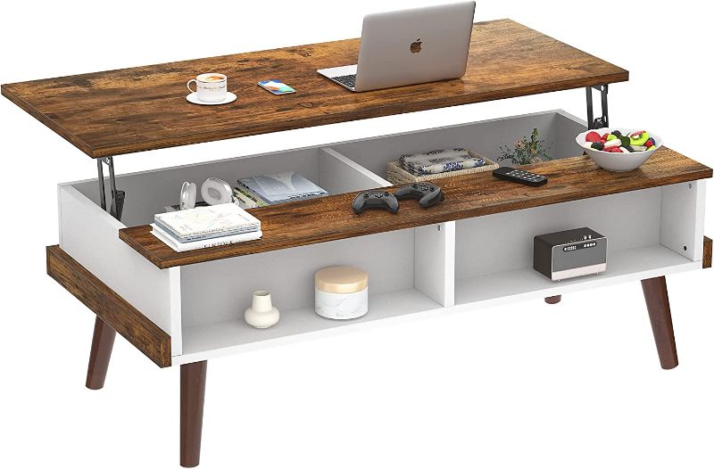 Photo 1 of **** NEW ****
Aheaplus Lift Top Coffee Table with Storage, 43.3" Modern Center Table Lift Tabletop Wood Dining Table Pop Up Table with Open Shelf for Living Room, Home Office, Rustic Brown and White
