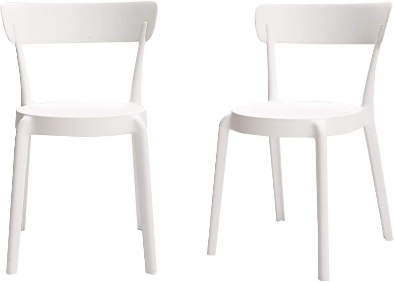 Photo 1 of Amazon Basics White, Armless Bistro Dining Chair-Set of 2, Premium Plastic
