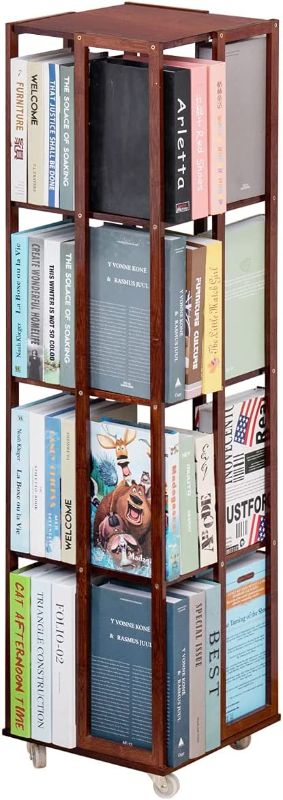 Photo 1 of 5 Tier Rolling Bookcase, Bamboo 360 Rotating Bookshelf, Freestanding Storage Organizer Holder Book Rack with Wheels for Bedroom, Living Room Home and Office