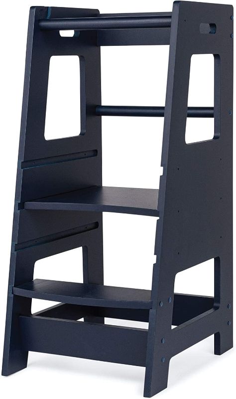 Photo 1 of KidzWerks Child Standing Tower, Wood Step Stools for Kids, Toddler Step Stool for Kitchen Counter, The Original Kitchen Stepping Stool, Adjustable Platform, Navy Blue
