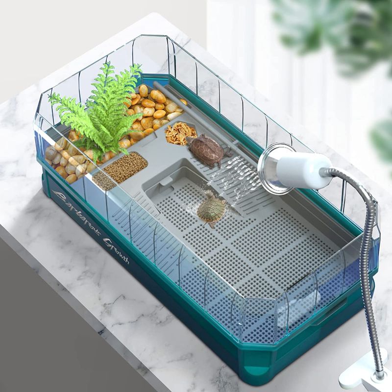Photo 1 of Binano Turtle Aquarium Turtle Tank kit Includes Accessories with Water Filter High Anti-Escape Fence and Large Space, Turtles can be Given a Shower, Habitat for Terrapin Turtles, Reptile Terrarium

