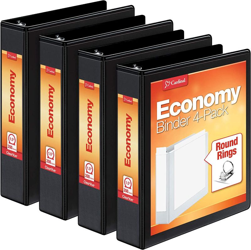 Photo 1 of STAPLES Economy 3 Ring Binder, 1.5 Inch, Presentation View, Black, Holds 350 Sheets, Nonstick, PVC Free, 5 Pack of Binders 
